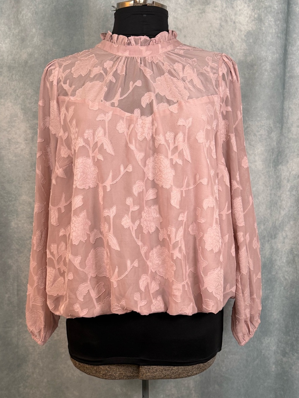Torrid Blush Chiffon Clip Floral Bubble Hem Blouse plus size